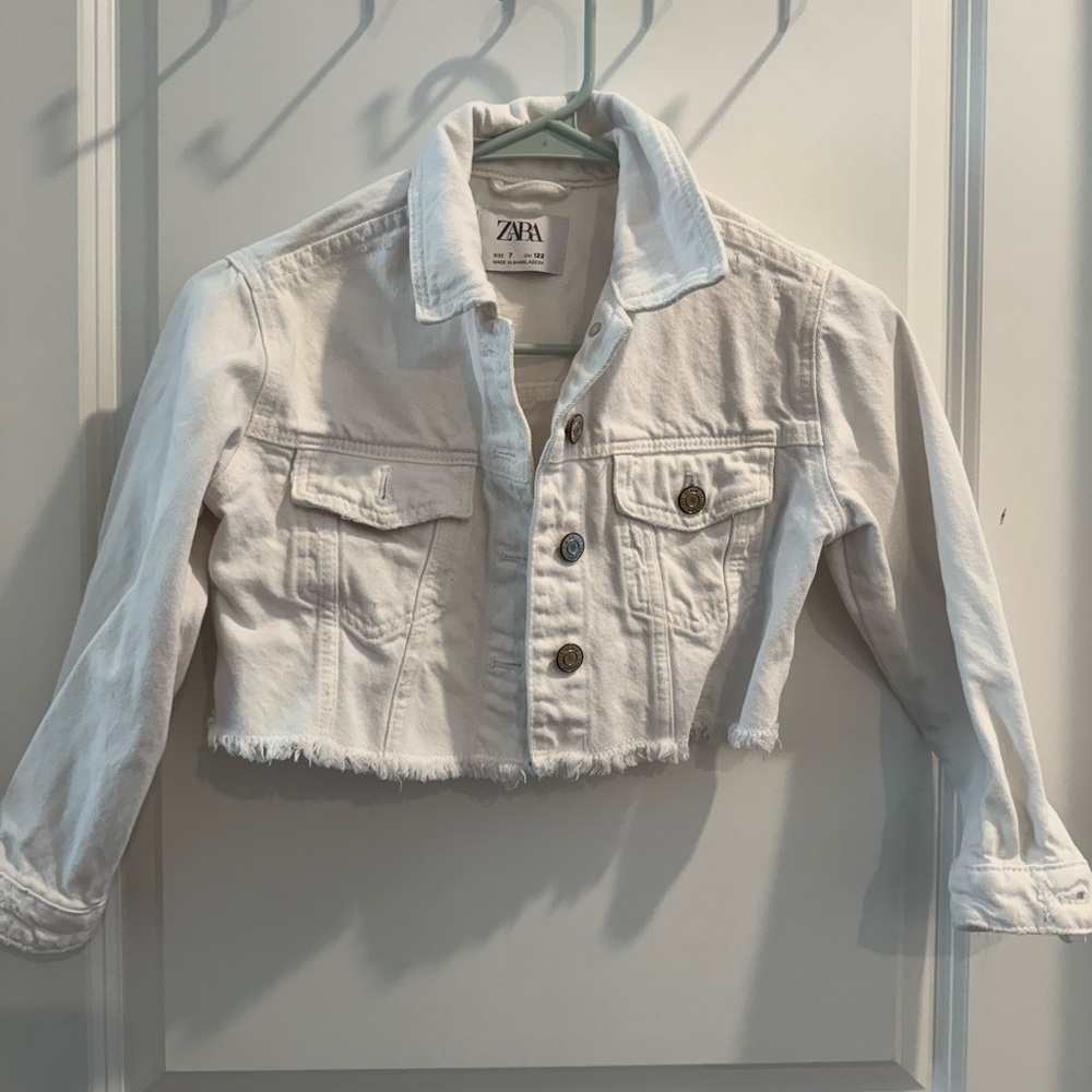 Zara Girls White Jean Jacket Size 7 - Crop